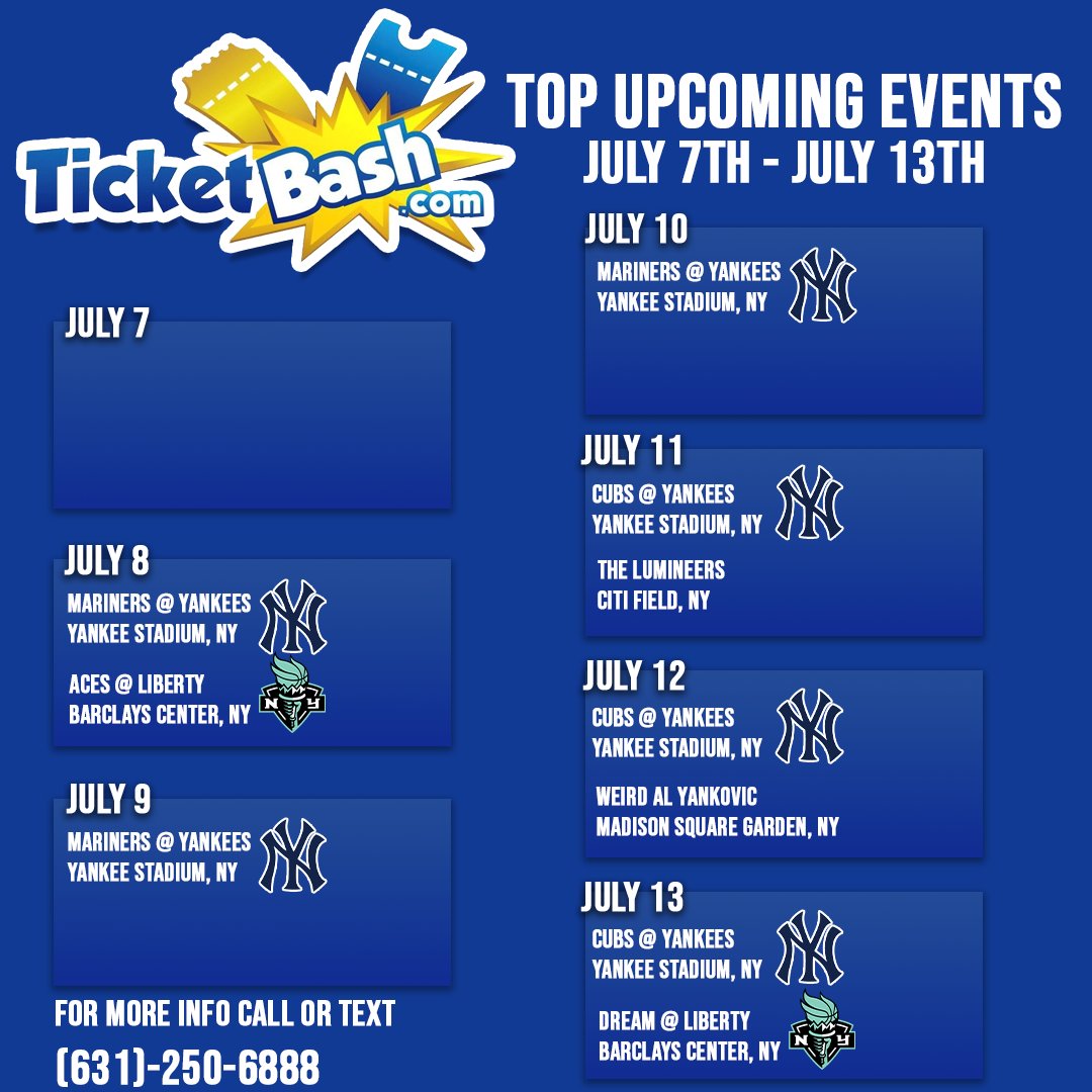 TicketBash1's tweet photo. Our Top Upcoming Events From July 7th to July 13th! 🎟️💥
Don’t miss out — grab your tickets with NO service fees at https://t.co/PA6JPjzaG8!

#TicketBash #NoServiceFees #CheapTickets #EventWeek #LiveEvents #TicketDeals https://t.co/VPzqOfhPWZ
