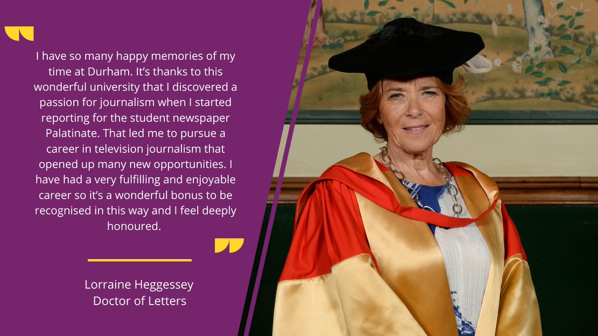 Durham University (@durham_uni) on Twitter photo Congratulations to our alumna <a href="/laheggessey/">Lorraine Heggessey</a> on her honorary degree. 🎉👩🏻🎓 While a student with us, Lorraine reported for <a href="/PalatinateUK/">Palatinate</a>, sowing the seeds for her impressive broadcasting career.🖊️📺
<a href="/LyricHammer/">Lyric Hammersmith Theatre</a> <a href="/griersontrust/">The Grierson Trust</a> @C4IndieGrowthf1
#DurhamUni #DurhamGrad25 Congratulations to our alumna <a href="/laheggessey/">Lorraine Heggessey</a> on her honorary degree. 🎉👩🏻🎓 While a student with us, Lorraine reported for <a href="/PalatinateUK/">Palatinate</a>, sowing the seeds for her impressive broadcasting career.🖊️📺
<a href="/LyricHammer/">Lyric Hammersmith Theatre</a> <a href="/griersontrust/">The Grierson Trust</a> @C4IndieGrowthf1
#DurhamUni #DurhamGrad25