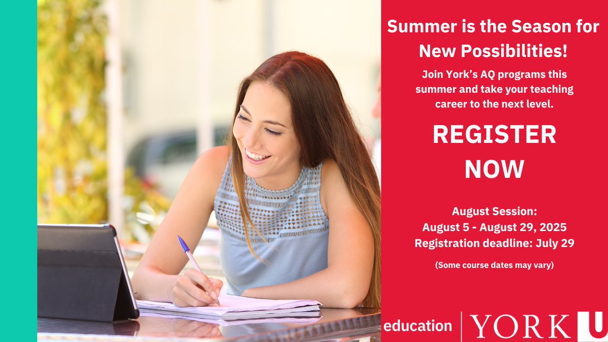 New skills, fresh ideas—get your AQ at York this summer! It’s your time to shine.
Take a summer AQ with us this August!
August Summer Session: August 5 – August 29
bit.ly/3ZAeAmi
