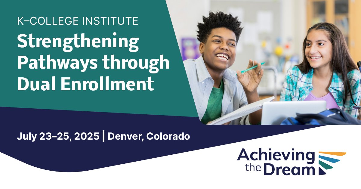 Drive student engagement through equitable access &amp; holistic student supports! ATD's K–College Institute: in-person learning &amp; networking to strategically design or improve the impact of your shared K–college programming. #DualEnrollment
Register today: achievingthedream.org/kcollegeinstit…
