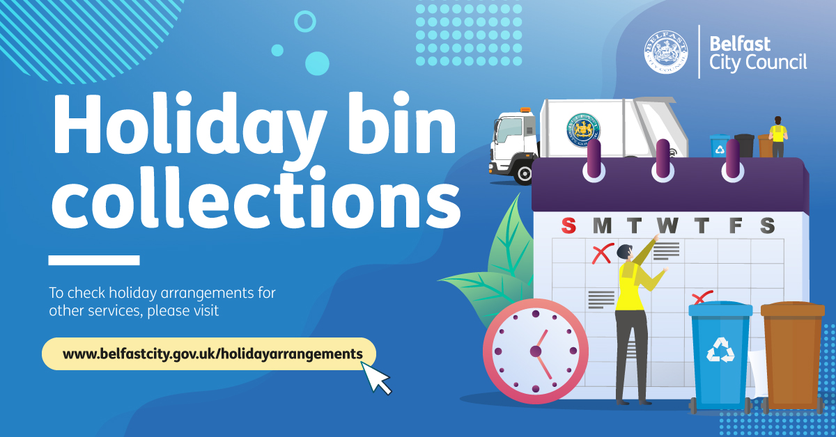 belfastcc's tweet image. 📢 July bins & boxes
🗓️ w/c Mon 14 July, bin collections may vary. If bin is not done on your usual day, leave out by 7am the next day.
❗ If not done by 7pm next day, report at ow.ly/MxYB50WltR4
♻️ @brysonrecycling boxes as normal 14/15 July.
➡️ ow.ly/LTiF50WltR3