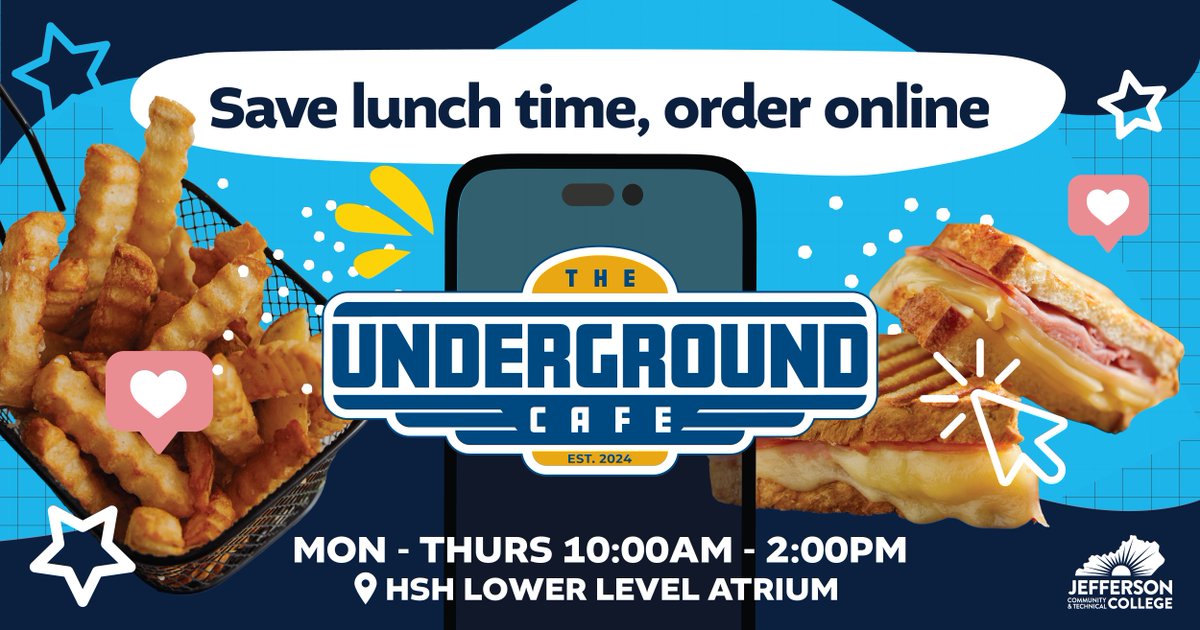 Save time and skip the line! The Underground Cafe now offers online ordering! Order ahead and grab your favorites with ease!
📲 JCTC.ME/UndergroundCaf…