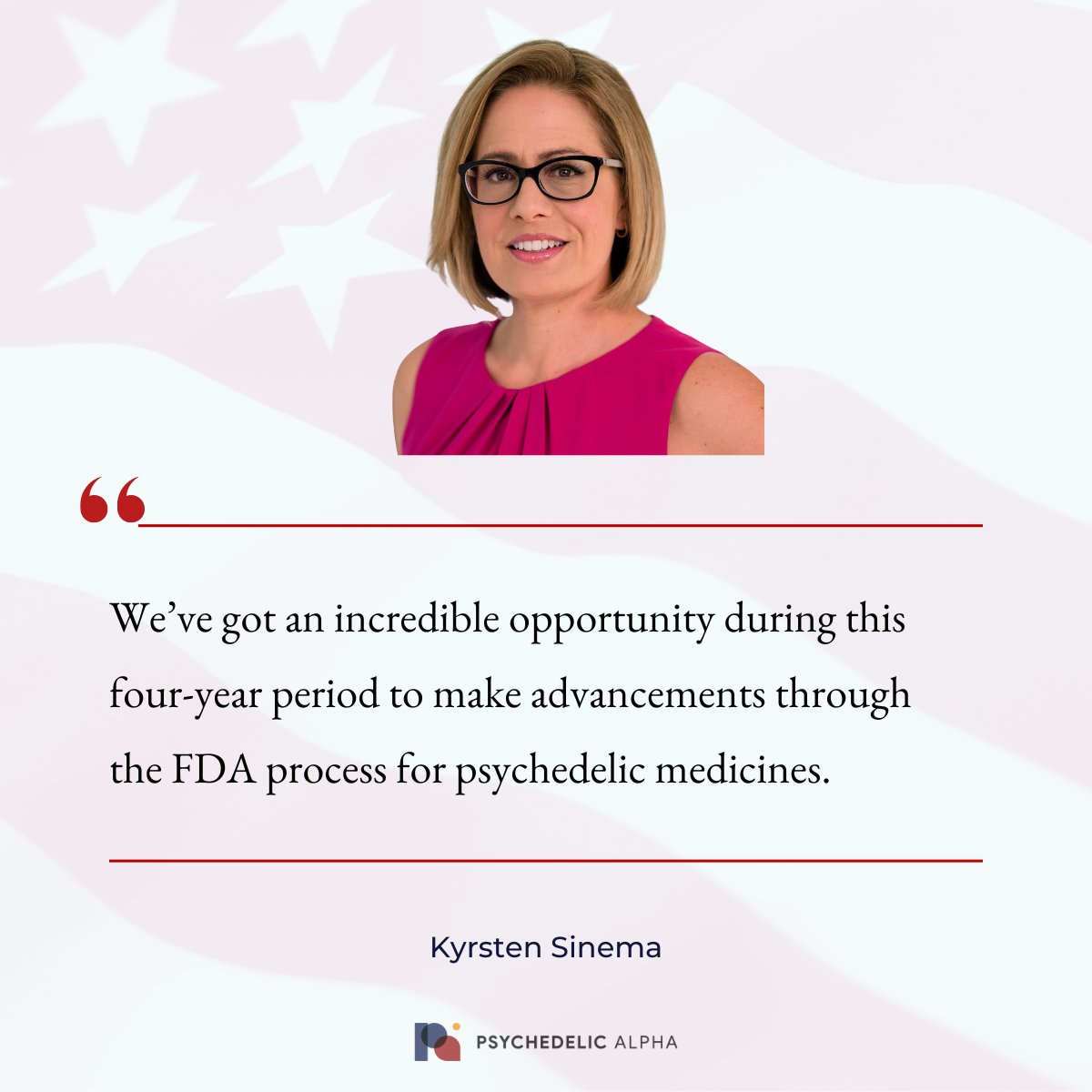 Psyched_Alpha's tweet image. Former Senator Kyrsten Sinema thinks that the current U.S. administration represents a period of opportunity for psychedelic drug developers to have their products approved by the FDA.
Read the Interview: psychedelicalpha.com/news/from-sena…