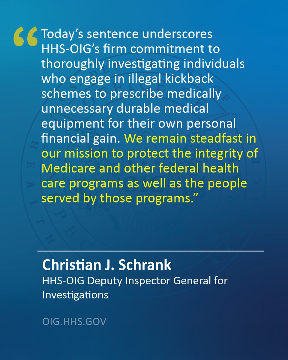 A Florida man was sentenced to 12 years in prison for orchestrating a $61 million #Medicare fraud scheme involving false claims for durable medical equipment. He was also ordered to pay more than $21.1 million in restitution and forfeit about $2.5 million. direc.to/fnYc