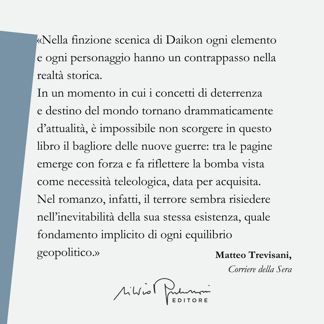 S_B_Editore's tweet image. Sul @Corriere Matteo Trevisani presenta Daikon di @SamHawleywriter, in uscita domani.
Un romanzo ucronico che, intrecciando storia e finzione, immagina la presenza in Giappone di una terza bomba atomica non ancora esplosa.
👉 corriere.it/cultura/25_lug…
#SilvioBerlusconiEditore