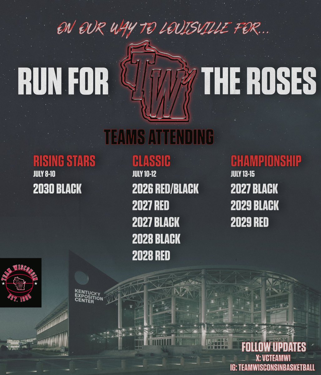 Team Wisconsin Girls (@teamwinoll) on Twitter photo Every Rose 🌹has its Thorn.
On our way to Louisville for the <a href="/TFNsRun4Roses/">TFN's Run 4 Roses</a> !
The largest tournament in the country with 3000 teams, 2000+ college coaches, and 88 courts. One of the best experiences in youth athletics! Every Rose 🌹has its Thorn.
On our way to Louisville for the <a href="/TFNsRun4Roses/">TFN's Run 4 Roses</a> !
The largest tournament in the country with 3000 teams, 2000+ college coaches, and 88 courts. One of the best experiences in youth athletics!