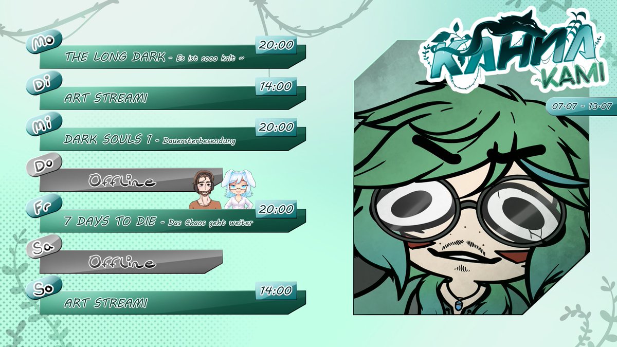 Der Plan für diese Woche :3

Wir haben wieder volles Programm

Von 𝗧𝗵𝗲 𝗹𝗼𝗻𝗴 𝗗𝗮𝗿𝗸 
zu 𝗗𝗮𝗿𝗸 𝗦𝗼𝘂𝗹𝘀 𝟭
bis hin zu 𝟳 𝗗𝗮𝘆𝘀 𝘁𝗼 𝗗𝗶𝗲 
zusammen mit:
<a href="/SentoNousagi/">Sento Nousagi 🏳️‍⚧️ BunnyVtuber 🐇</a> 
<a href="/RedEnrico/">Enrico_red</a> 
Auch 𝗔𝗿𝘁 𝗦𝘁𝗿𝗲𝗮𝗺𝗶𝘀 dürfen ned fehlen.

Wird Supi :3

#Vtuber | #GERVtuber