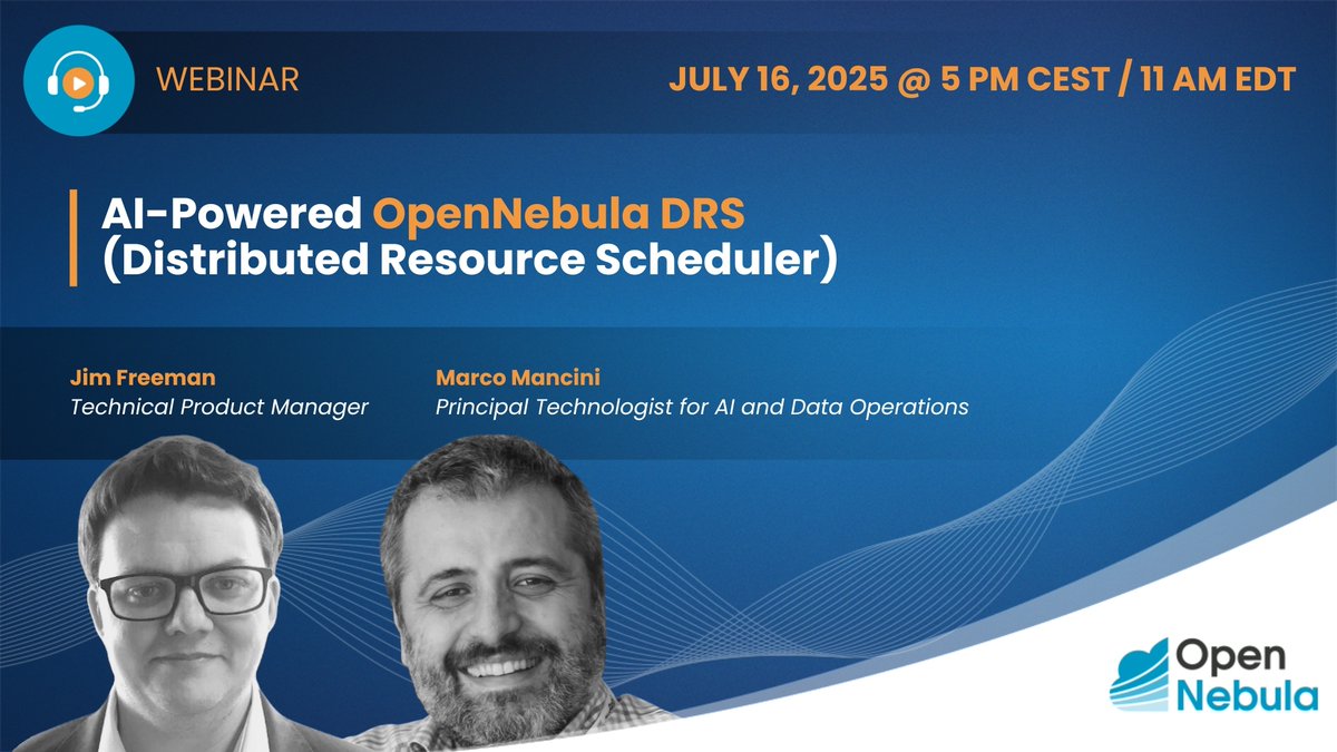 Ready to see one of OpenNebula 7.0’s most requested features in action? Join us for a live session on OneDRS—OpenNebula’s new AI-powered Distributed Resource Scheduler, introduced in version 7.0.

Register now: hubs.ly/Q03w2nLF0

#OpenNebula #OneDRS #VMwareDRS
