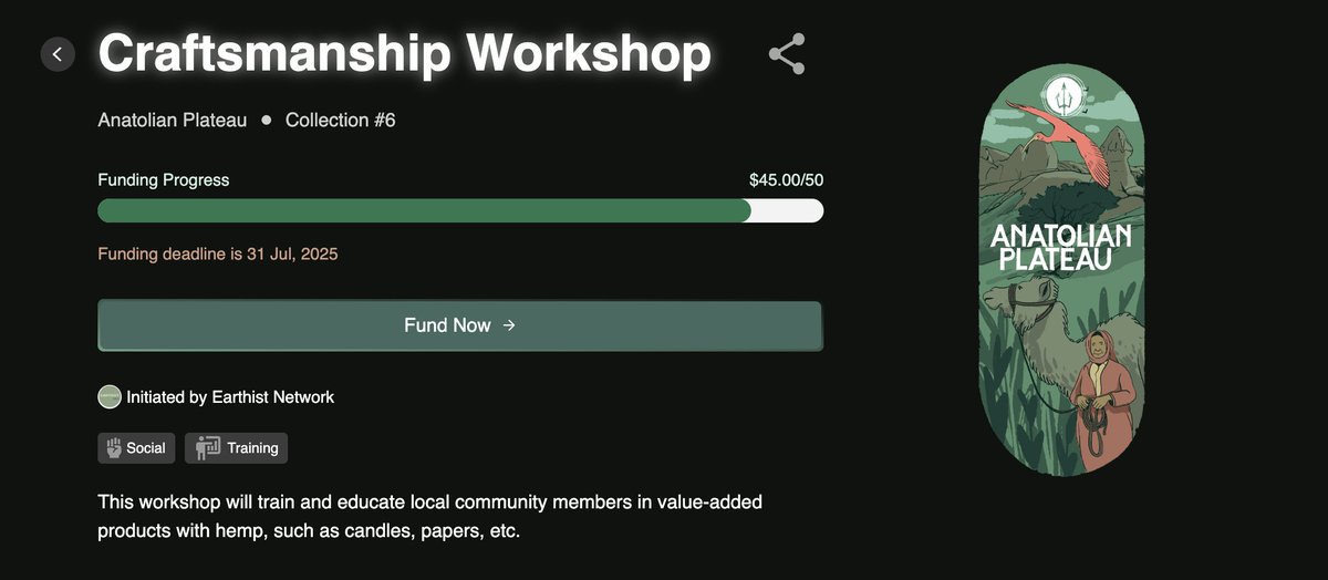 Irthu (@irthusuresh) on Twitter photo Greenpilling continues
Just backed <a href="/earthistdao/">Earthist 🌱</a> on <a href="/Atlantis_p2p/">Atlantis 🔱</a> platform.
Earthist is helping people replace harmful plastics with hemp.
Their workshops give people in Turkey a new way to earn, locals attend the workshop to learn how to make artisanal hemp products. Greenpilling continues
Just backed <a href="/earthistdao/">Earthist 🌱</a> on <a href="/Atlantis_p2p/">Atlantis 🔱</a> platform.
Earthist is helping people replace harmful plastics with hemp.
Their workshops give people in Turkey a new way to earn, locals attend the workshop to learn how to make artisanal hemp products.