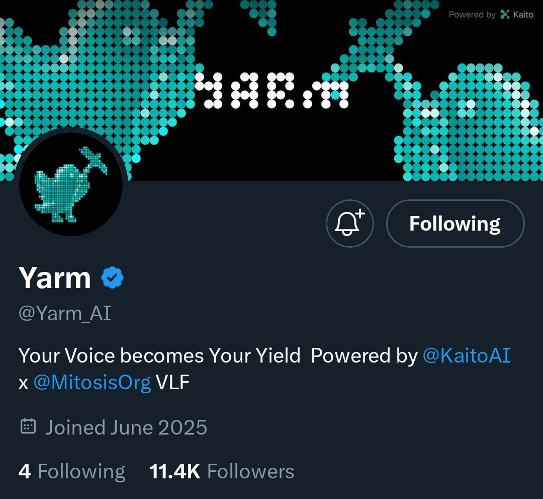 The growth is insane 🔥

→ <a href="/Yarm_AI/">Yarm</a> powered by kaito 
→ Followed by kaito
→ Super early to join

Remember how early people eat loudio.

gYarm