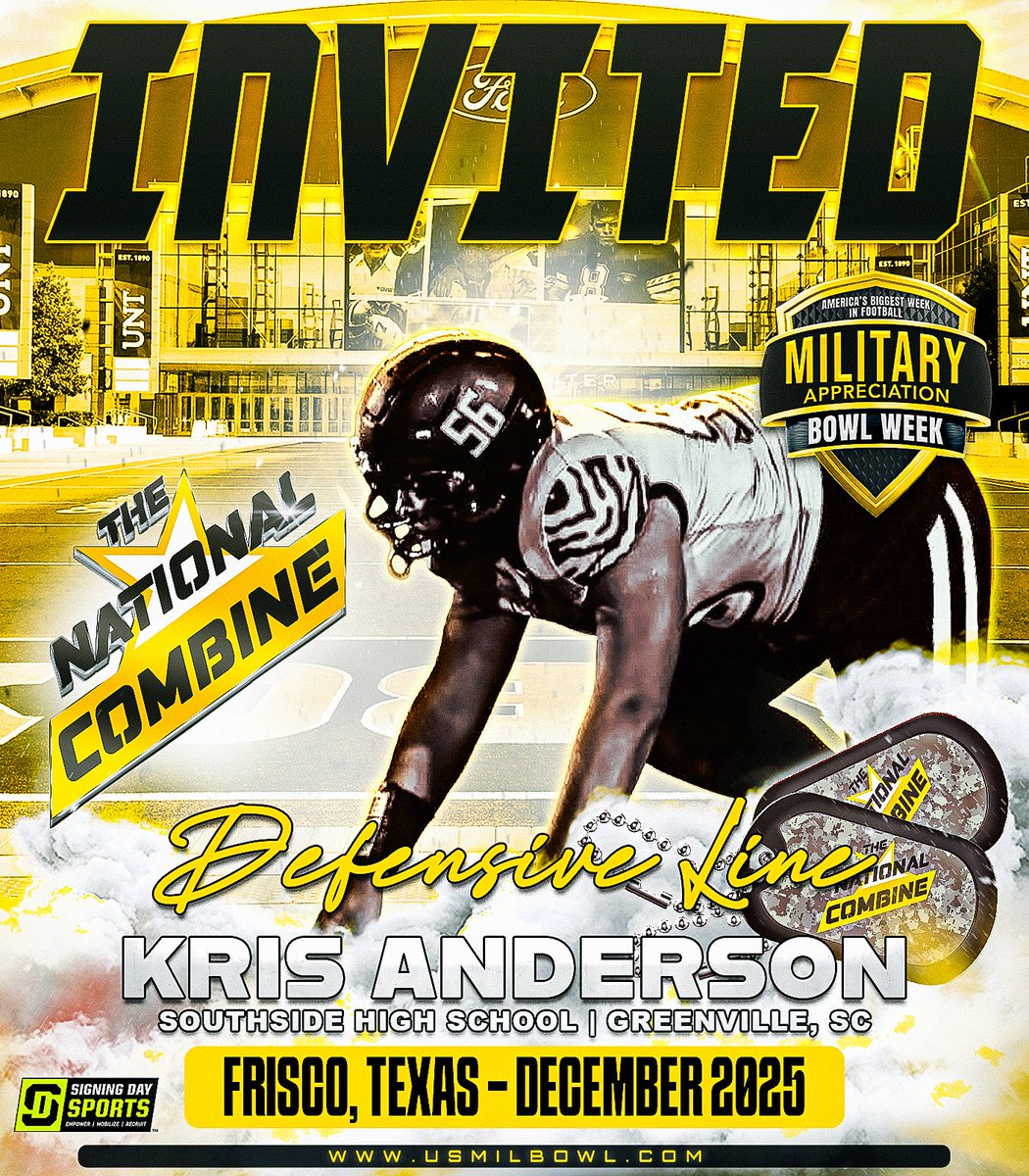 Military Appreciation Bowl Week (@usarmybowl) on Twitter photo DESTINATION: DALLAS, TX. <a href="/Kris2kozy/">Kristopher “Kris” Anderson</a> is headed to #TheNationalCombine this December. Click below for <a href="/CFootballskills/">Freddie Brown Jr</a> to evaluate your best athletes: forms.gle/ESBT66r9RRnHqA… DESTINATION: DALLAS, TX. <a href="/Kris2kozy/">Kristopher “Kris” Anderson</a> is headed to #TheNationalCombine this December. Click below for <a href="/CFootballskills/">Freddie Brown Jr</a> to evaluate your best athletes: forms.gle/ESBT66r9RRnHqA…
