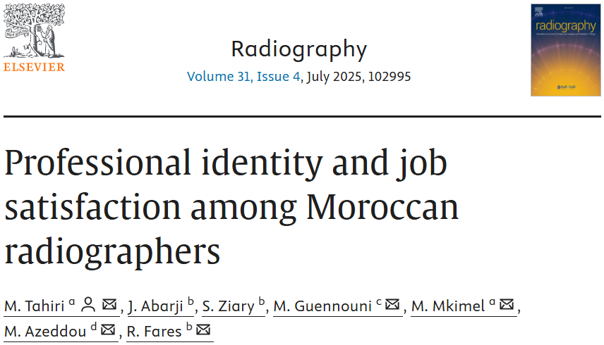 📢Research article available online now!
📰Professional identity and job satisfaction among Moroccan radiographers
🖊️ M. Tahiri et al
🔗 doi.org/10.1016/j.radi…