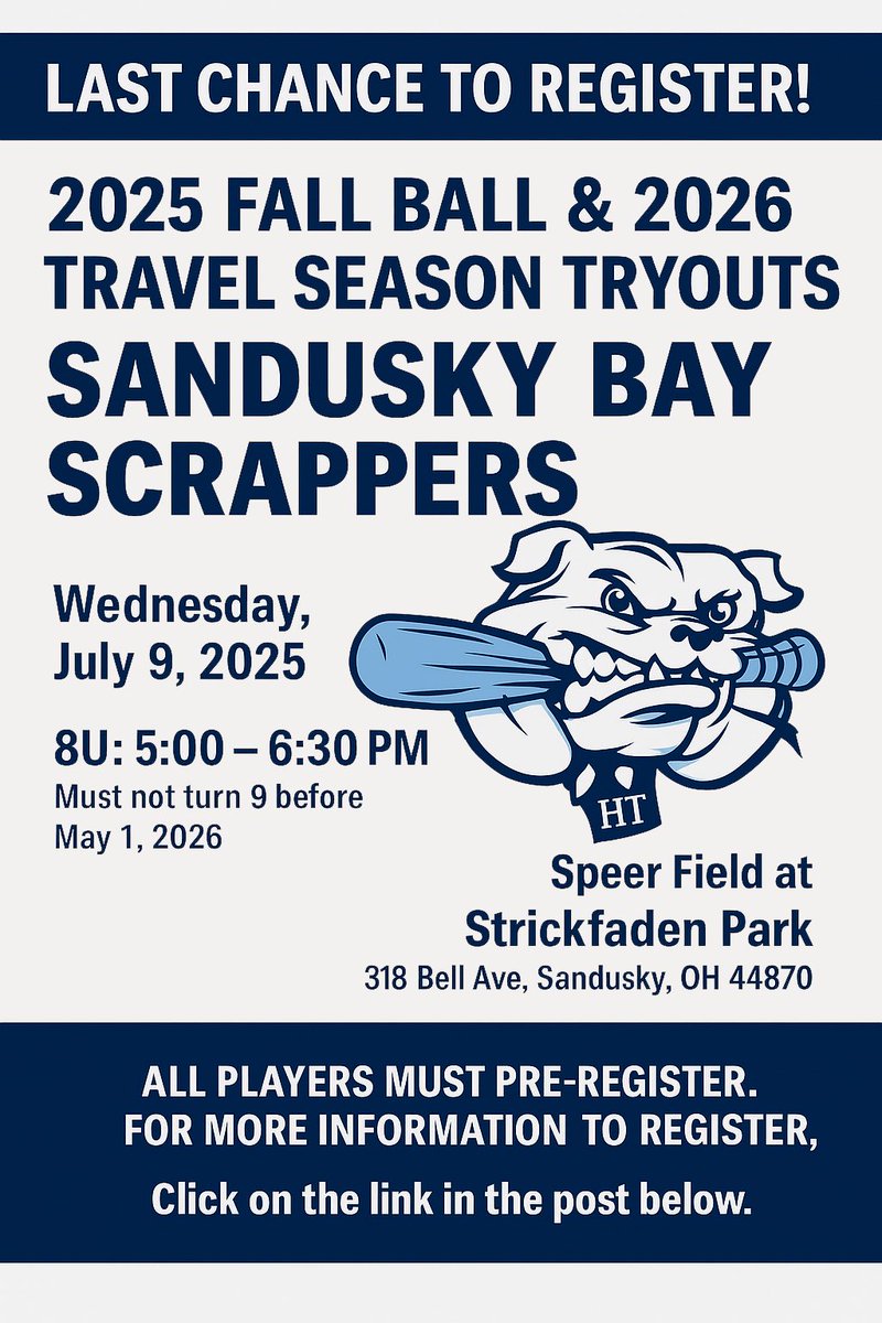 SScrappers's tweet image. Last chance to register for 2025 @SScrappers Fall Ball!
docs.google.com/forms/d/e/1FAI…