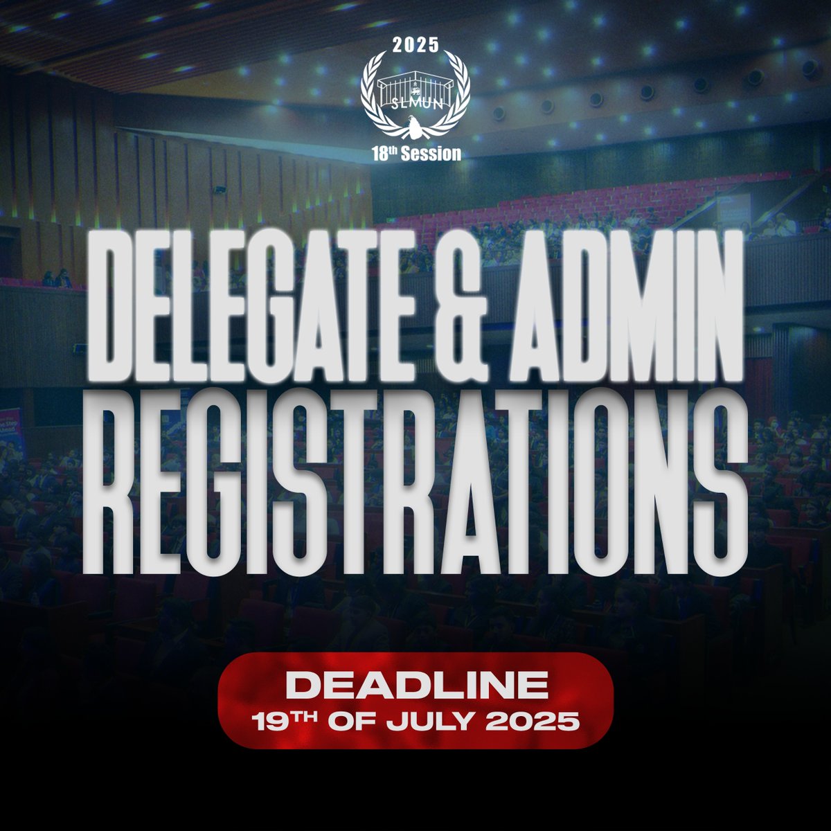 🌍 Ready to lead, debate, and make your voice heard?

🎙 Delegate &amp; Admin Registrations for SLMUN 2025 are filling up fast!

⏳ Deadline: 19th July 2025 — or sooner if slots run out!
Secure your spot at the 18th Session before it's too late!

#SLMUN2025 #ModelUN