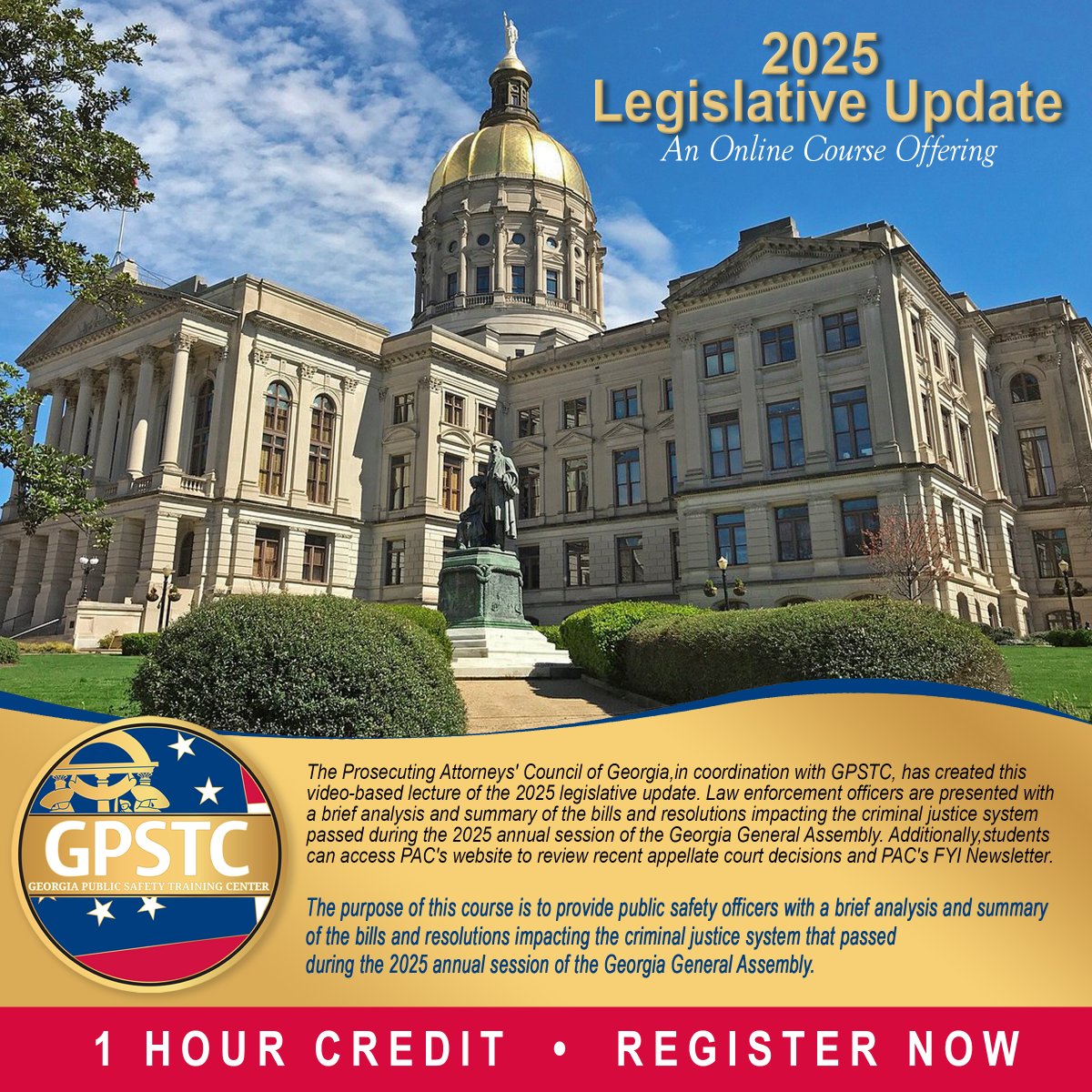 The 2025 Legislative Update course is now available for registration.

Click the link below to register today:
access.gpstc.org/student/classe…