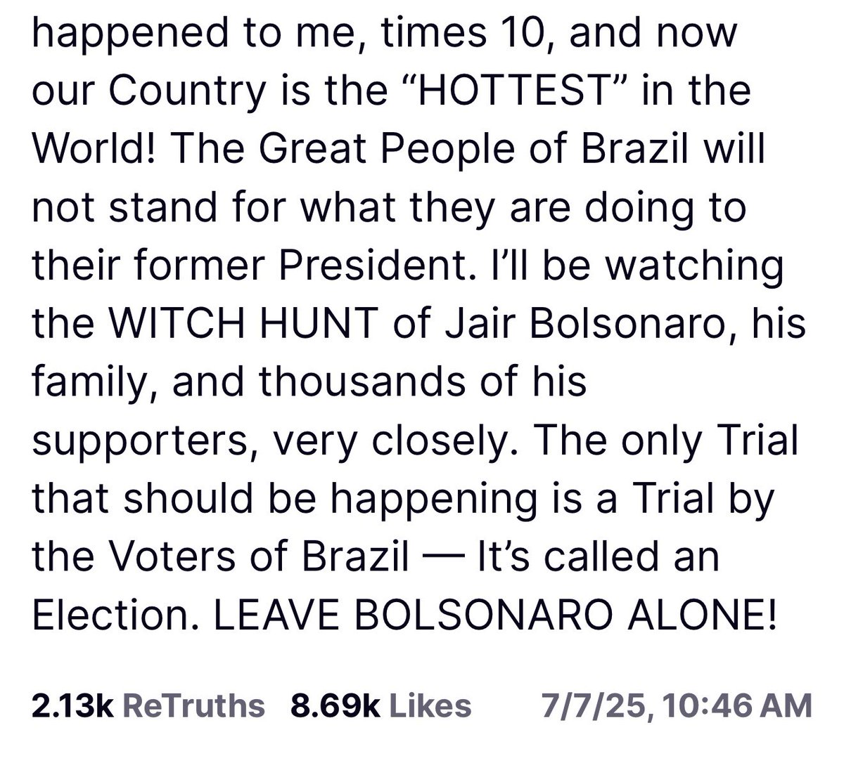 Jason Miller (@jasonmiller) on Twitter photo 🚨MUST-READ from <a href="/POTUS/">President Donald J. Trump</a> <a href="/realDonaldTrump/">Donald J. Trump</a>🚨
“I’ll be watching the WITCH HUNT of @JairBolsonaro, his family, and thousands of his supporters, very closely.”
👇👇👇 🚨MUST-READ from <a href="/POTUS/">President Donald J. Trump</a> <a href="/realDonaldTrump/">Donald J. Trump</a>🚨
“I’ll be watching the WITCH HUNT of @JairBolsonaro, his family, and thousands of his supporters, very closely.”
👇👇👇