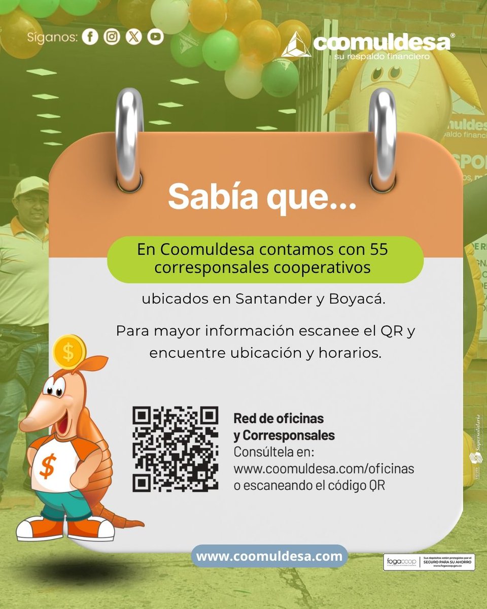 Coomuldesa's tweet image. Consulte el corresponsal más cercano y realice el pago de su ahorro programado Supertac.
👉coomuldesa.com/oficinas
