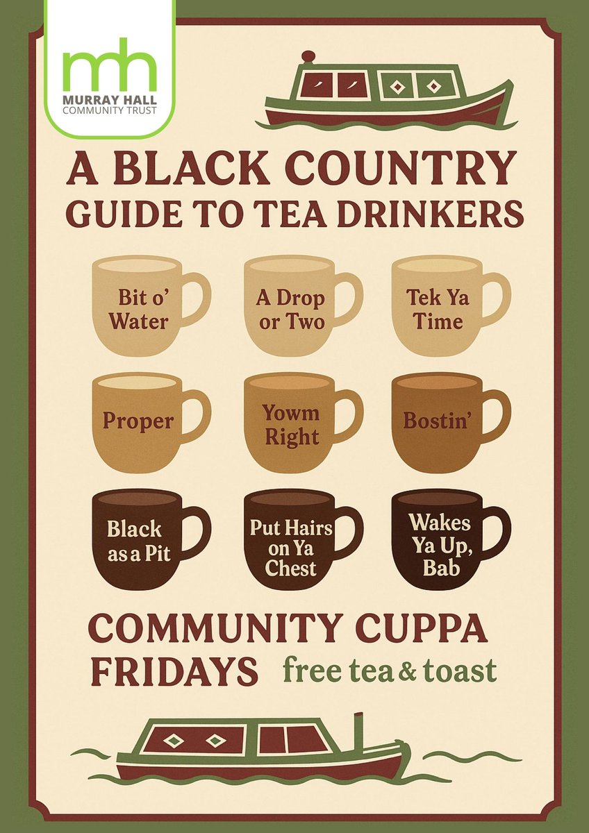 Have you been to our Community Cuppa yet?

Every Friday, you can pop in between 9:30am and 11:30am for free tea and toast.

📍The Bridge, St Mark’s Road, Tipton, DY3 0SL

So, tell us – how do you like your tea?