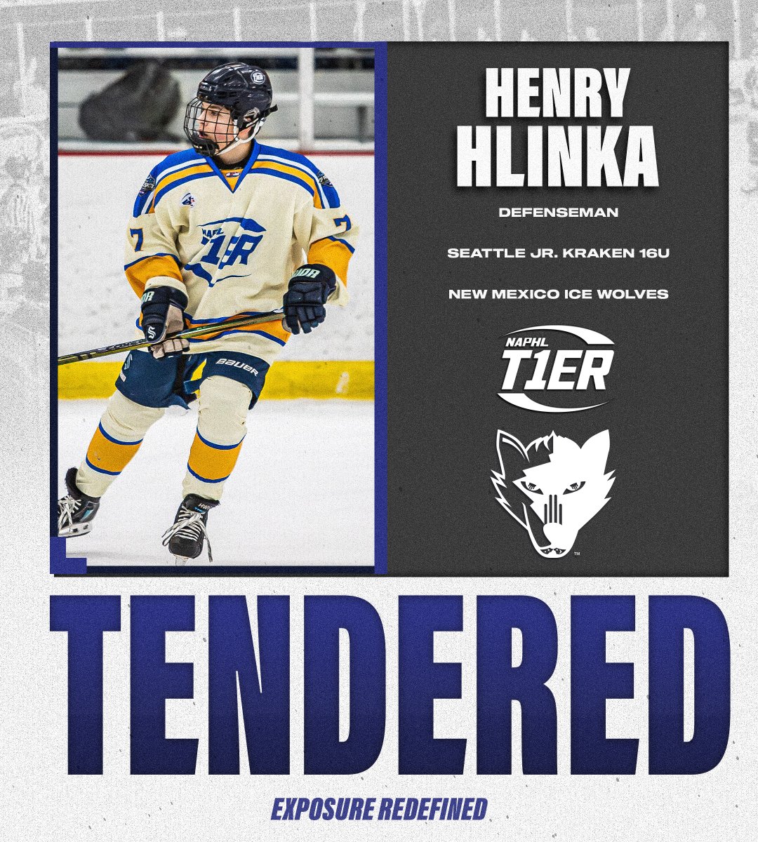 #NAPHL T1ER Advancement: Seattle Jr. Kraken 16U defenseman Henry Hlinka has signed an <a href="/NAHLHockey/">NAHL</a> tender agreement with the <a href="/NMIceWolves/">New Mexico Ice Wolves</a>.

📰: nat1hl.com/news/story.cfm…