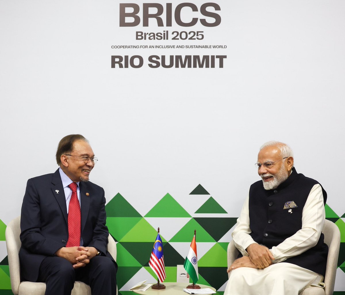 narendramodi_in (@narendramodi_in) on Twitter photo PM <a href="/narendramodi/">Narendra Modi</a> met PM <a href="/anwaribrahim/">Anwar Ibrahim</a> of Malaysia on the sidelines of the BRICS Summit in Rio de Janeiro, Brazil. The leaders reviewed progress in areas covering defence, counter-terrorism, education, trade & investment and pharmaceuticals. PM <a href="/narendramodi/">Narendra Modi</a> met PM <a href="/anwaribrahim/">Anwar Ibrahim</a> of Malaysia on the sidelines of the BRICS Summit in Rio de Janeiro, Brazil. The leaders reviewed progress in areas covering defence, counter-terrorism, education, trade & investment and pharmaceuticals.