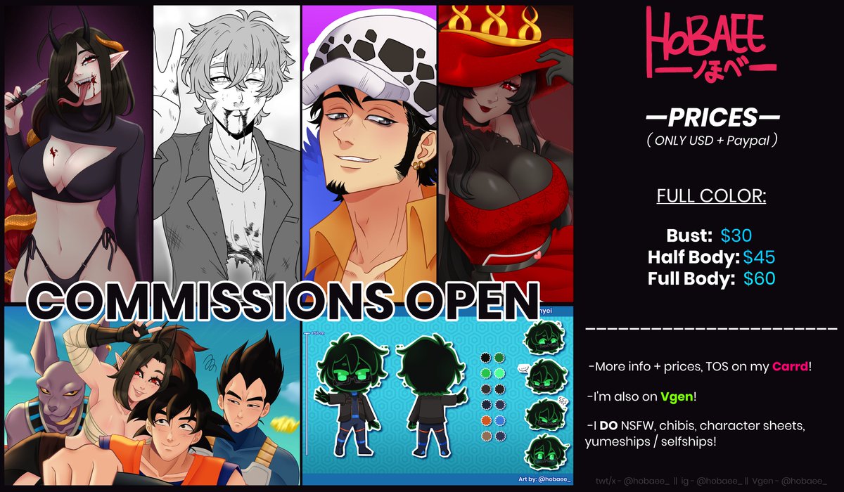 Hey, I'm re-opening commissions!✨
________________

Remember to read the T.O.S, I accept DM and Vgen! 
DM me about any questions or requests! Links below!

(🩷 &amp; RTs are highly appreciated!)