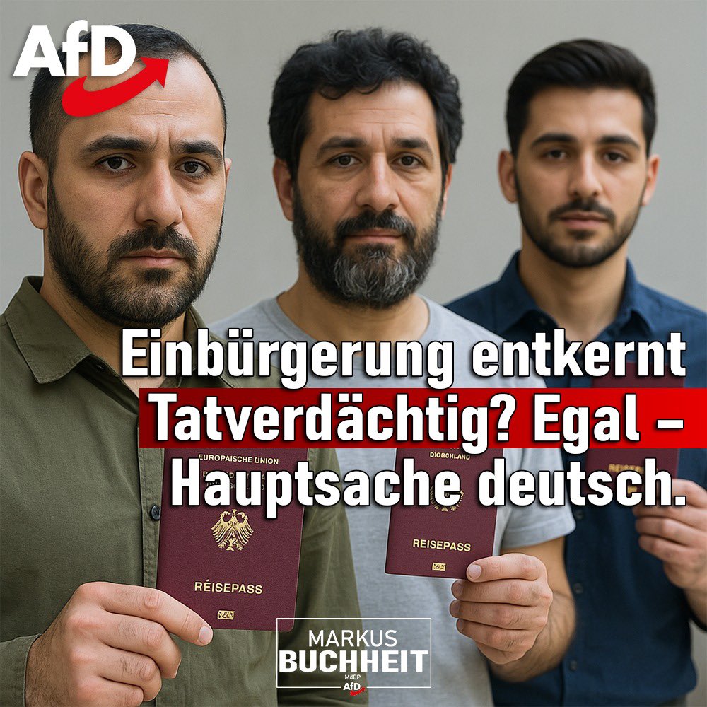 Die Rekordzahl von fast 300.000 Einbürgerungen im Jahr 2024 ist kein Fortschritt, sondern ein Sicherheitsrisiko. Besonders auffällig: Ausgerechnet Gruppen mit hoher Gewaltdelinquenz – Syrer, Afghanen, Iraker – profitieren am meisten von der beschleunigten „Turbo-Einbürgerung“.