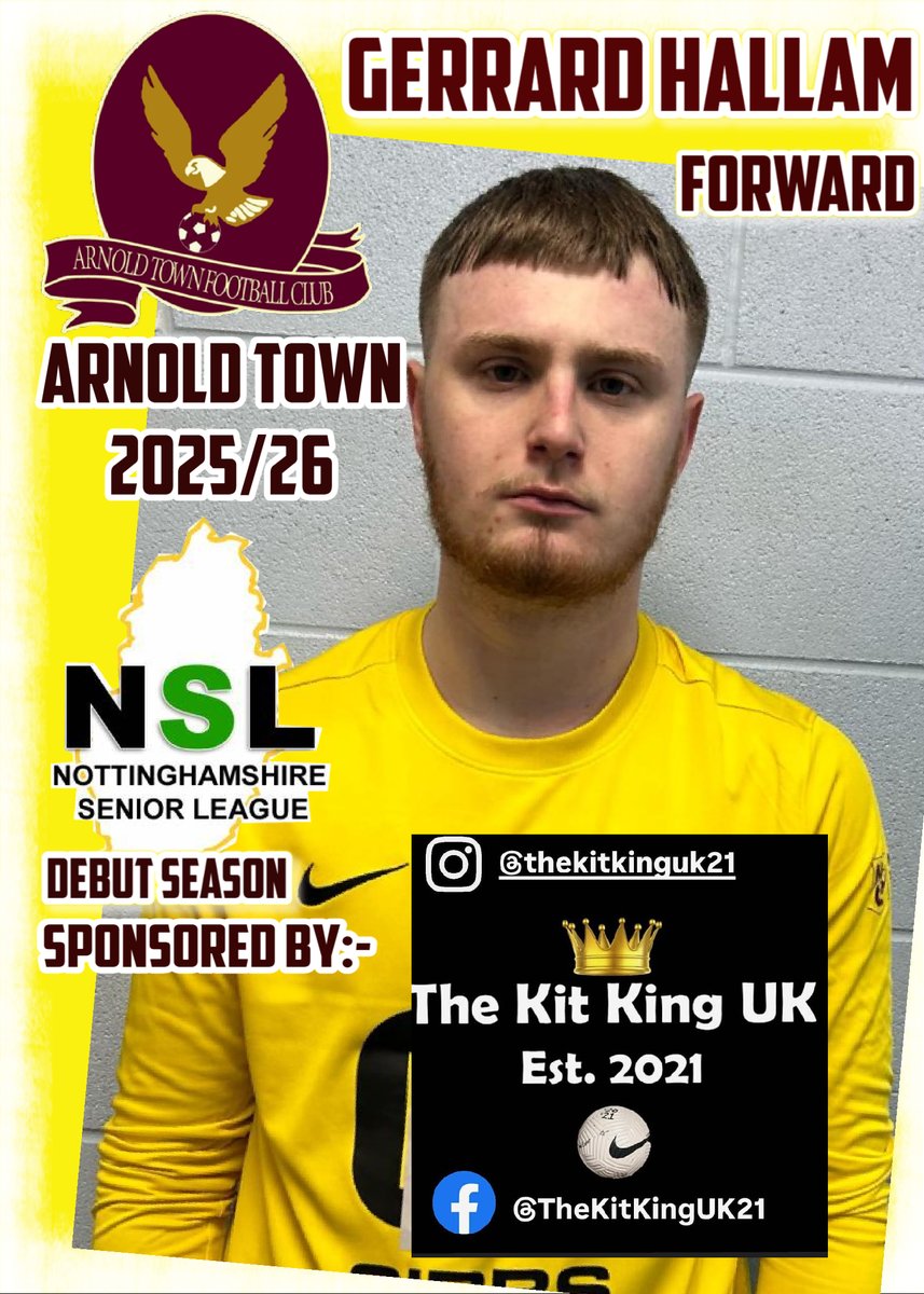 Our thanks to The Kit King UK who are sponsoring Arnold Town brothers Kurt and Gerrard Hallam for the 2025/26 season - this will be Kurt's 6th and Gerrard's 5th sponsor to appear on their playing cards!