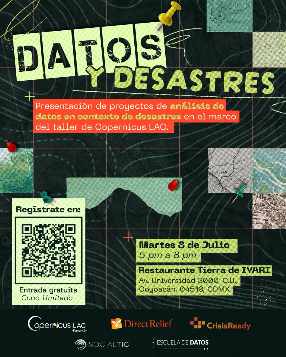 SocialTIC (@socialtic) on Twitter photo 🚨¡Ya es mañana! 
Les esperamos en esta edición especial de #DatosyMezcales 🛰️🥃
🗺️Conoceremos proyectos que usan #DatosSatelitales para ayudarnos a entender y enfrentar desastres en la región.📡🌎
📅8/7/25
⏰5 pm
📌#TierraDeIyari
✨Regístrate aquí 👇
socialtic.org/events/datos-y… 🚨¡Ya es mañana! 
Les esperamos en esta edición especial de #DatosyMezcales 🛰️🥃
🗺️Conoceremos proyectos que usan #DatosSatelitales para ayudarnos a entender y enfrentar desastres en la región.📡🌎
📅8/7/25
⏰5 pm
📌#TierraDeIyari
✨Regístrate aquí 👇
socialtic.org/events/datos-y…