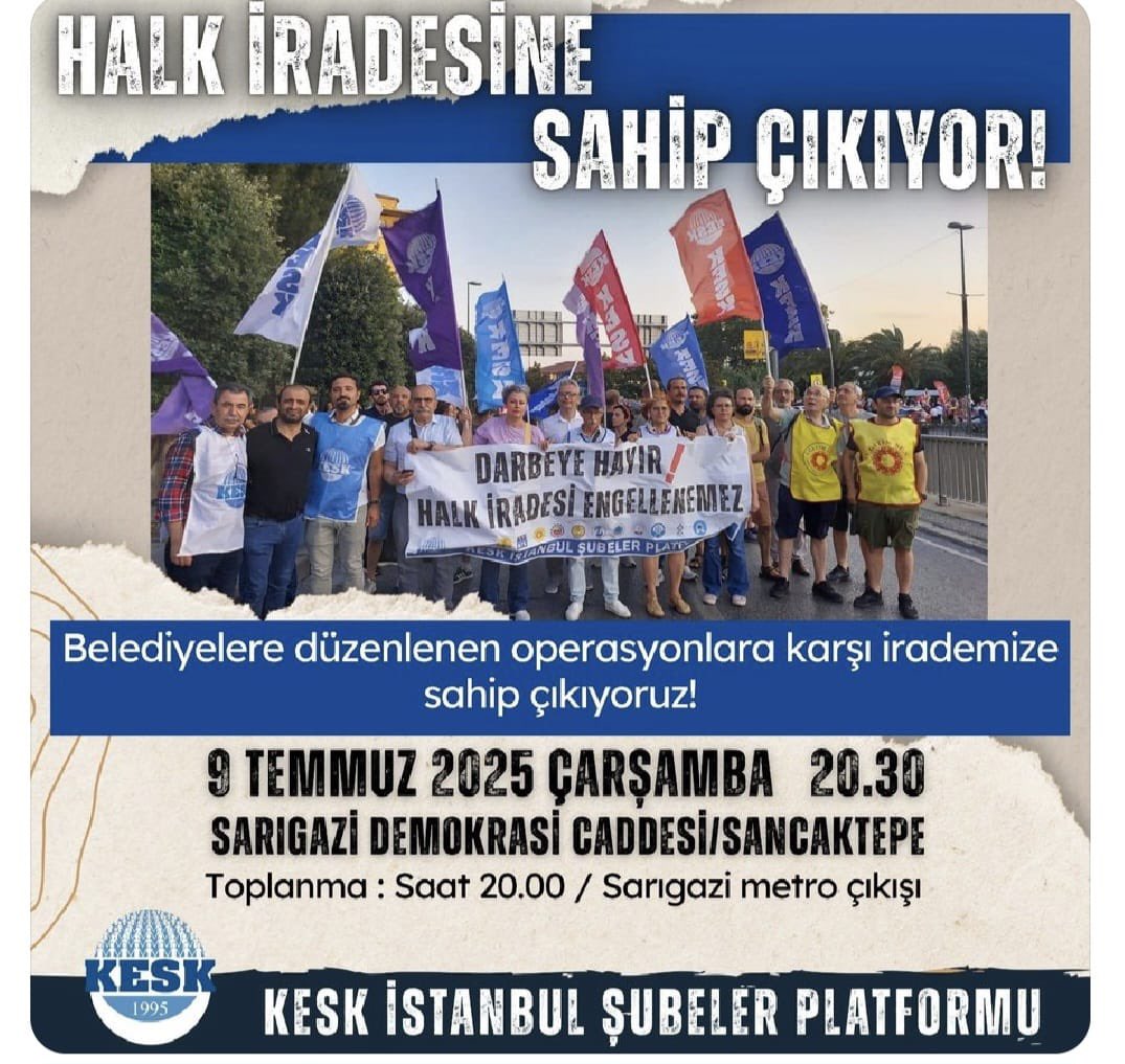 Halk iradesini gaspedenlere, sandığı hiçe sayanlara, baskılarla, korku politikalarıyla bu ülkenin geleceğini gaspetmeye çalışanlara karşı susmayacağız, halkın iradesine sahip çıkmaya devam edeceğiz. 

KURTULUŞ YOK TEK BAŞINA,
YA HEP BERABER YA HİÇBİRİMİZ!

ÇARŞAMBA / SAAT 20.30