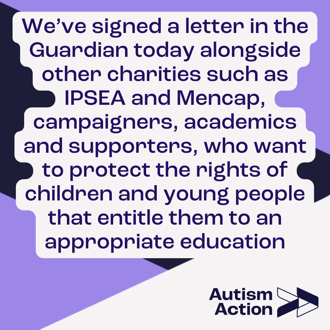 _AutismAction's tweet image. Children's rights are at risk - any education reforms should not remove the statutory support that Education and Health Care Plans (EHCPs) provide.
We've signed a letter in the Guardian today alongside other charities such as IPSEA and Mencap, campaigners, academics and…