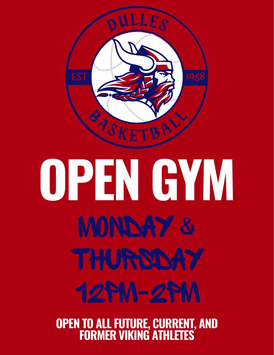 Open gym Monday and Thursday this week. It is open to all former, current, and future Vikings. See everyone later today!