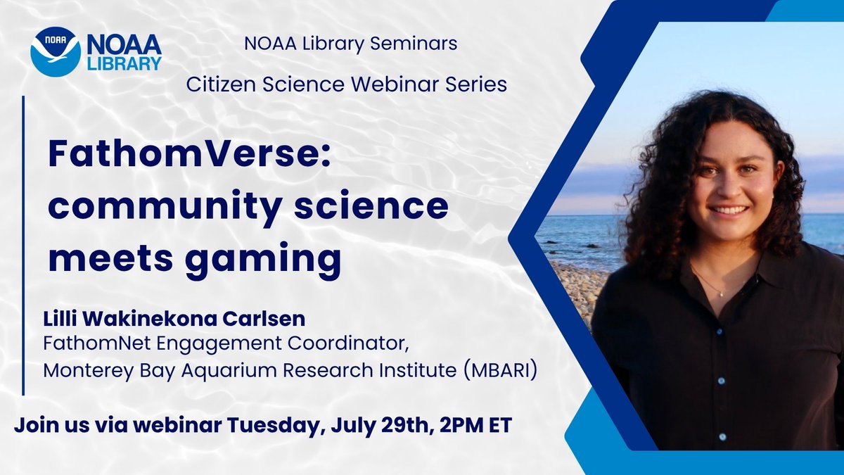 NOAALibrary's tweet image. Our next citizen science seminar is happening on July 29th at 2pm ET. Join us to learn about FathomVerse: community science meets gaming
Register: vimeo.com/event/5223308
