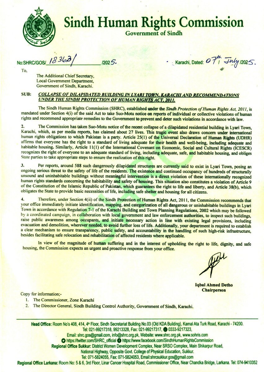 Sindh Human Rights Commission (SHRC) tweet media