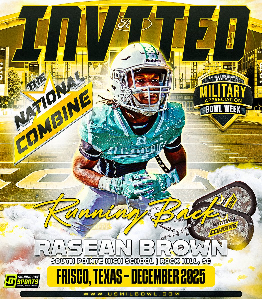 Military Appreciation Bowl Week (@usarmybowl) on Twitter photo DESTINATION: DALLAS, TX. <a href="/BrownRasea92567/">Rasean brown</a> is headed to #TheNationalCombine this December. Click below for <a href="/CFootballskills/">Freddie Brown Jr</a> to evaluate your best athletes: forms.gle/ESBT66r9RRnHqA… DESTINATION: DALLAS, TX. <a href="/BrownRasea92567/">Rasean brown</a> is headed to #TheNationalCombine this December. Click below for <a href="/CFootballskills/">Freddie Brown Jr</a> to evaluate your best athletes: forms.gle/ESBT66r9RRnHqA…