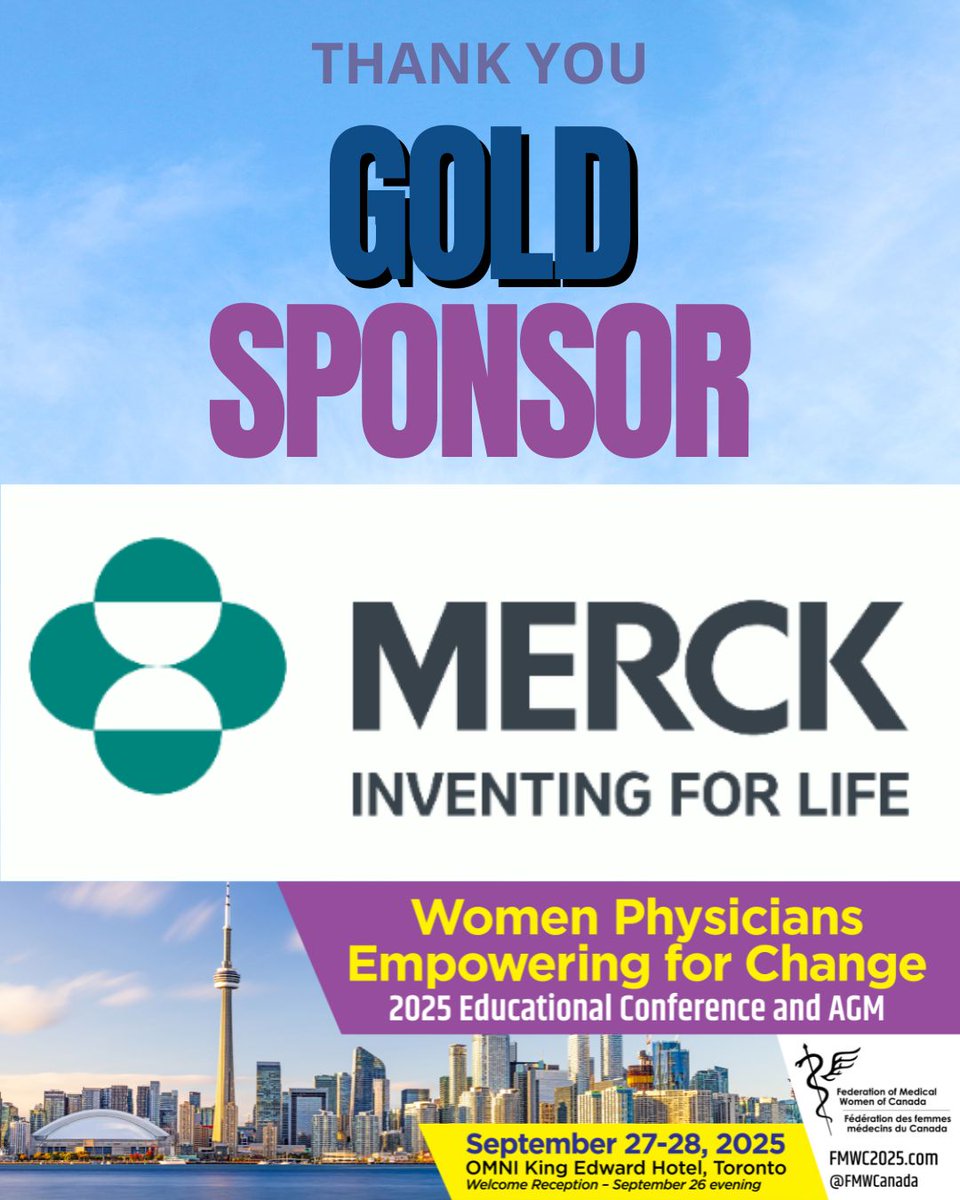 We’re proud to recognize GOLD SPONSOR @MerckCanada for supporting the Women Physicians Empowering for Change Conference &amp; AGM!

Their commitment enables women in medicine to connect, learn, &amp; lead meaningful change in healthcare across Canada &amp; beyond.
#FMWC2025 #WomenInMedicine