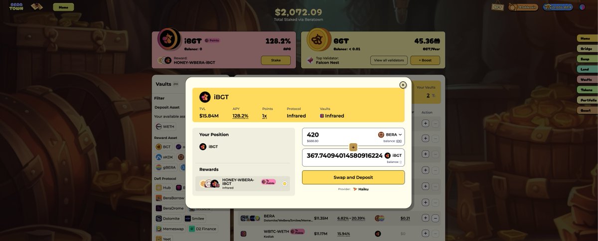 Bm Bitizens!

McBera is delighted to announce dat Beratown Vaults has been upgraded to support ZAPs, powered by <a href="/HaikuTrade/">Haiku</a> 🐦‍🔥

wiv Beratown's ZAP aggregator, you will always receive the best rates available!

give it a try: bera.town/vaults