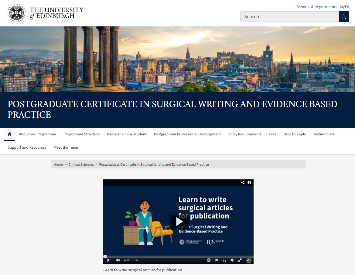 🎉 Go from Manuscript to Publication with part-time online courses through the University of Edinburgh!

Are you a training or qualified surgeon? Not sure what editors and reviewers are looking for in surgical articles? Want to enhance your writing and critical appraisal skills?