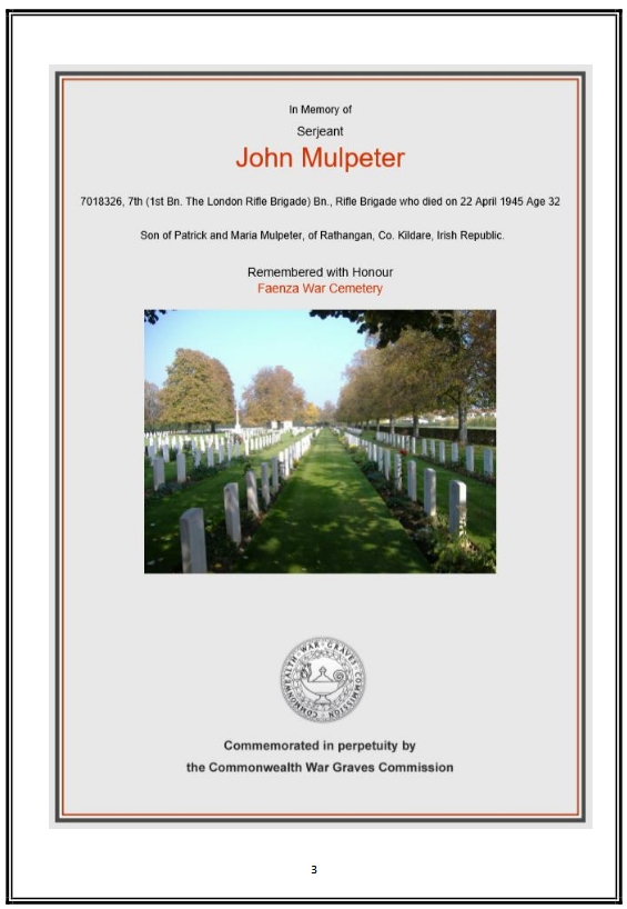 curraghhistory's tweet image. The Leinster Leader of this day 80 years ago, gave an account of the death of Sergeant John Mulpeter from Rathangan, Co. Kildare. John was the much respected Platoon Sergeant of “Paddy’s Platoon”, 7th Bn, The London Rifle Brigade.
curragh.info/archives/SgtJo…