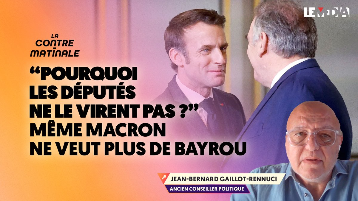 "POURQUOI LES DÉPUTÉS NE LE VIRENT PAS ?" MÊME MACRON NE VEUT PLUS DE BAYROU

Jean-Bernard Gaillot-Rennucci, ancien conseiller politique, est l'invité de la Contre-matinale, présenté par Amira Bendjaballah Jean-Pierre.

➡️lemediatv.fr/emissions/2025…