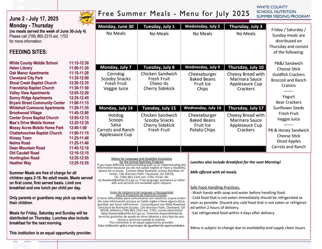 wcschoolfood's tweet photo. We are still offering #FreeSummerMeals for kids in White County this week and next week!
#WCbemore #FuelingGA #whitecountyga #HungerHeroes https://t.co/JWzsM7Ym5D