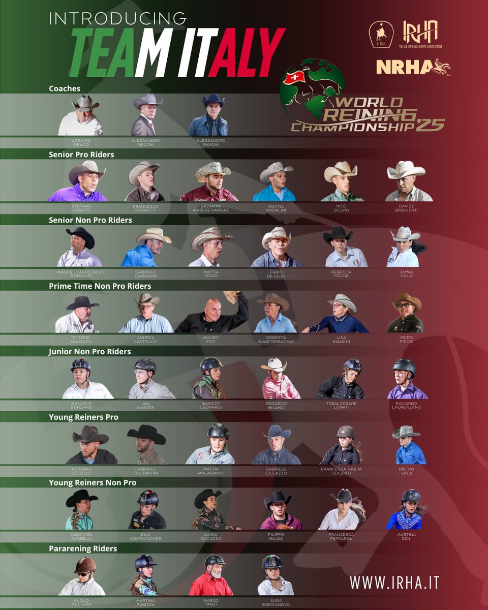 irhareining's tweet image. Dal 7 al 12 luglio 2025, #Italia del #Reining scende in arena a Givrins, Svizzera, per i Campionati del Mondo #WRC.

Tutta l'Italia del Reining a Givrins: è tempo di Mondiali!
👇👇👇
irha.it/it/news/tutta-…

#IRHA #ItalianReining #IrhaReining #WorldReiningChampionship