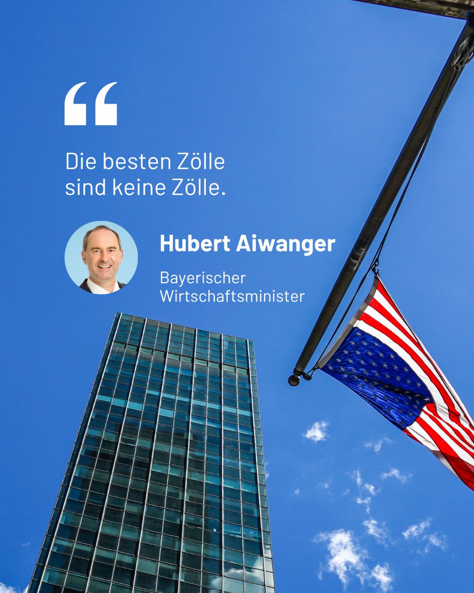 Bayerisches Wirtschaftsministerium (@baystmwi) on Twitter photo Im #Zollstreit mit den USA gibt es eine Verschnaufpause:
🗓️Die US-Regierung hat die Zollpause bis 1. August verlängert. Diese Zeit muss die EU jetzt nutzen, um eine Lösung zu finden. Für Bayerns exportorientierte #Wirtschaft steht sehr viel auf dem Spiel.
<a href="/HubertAiwanger/">Hubert Aiwanger</a> Im #Zollstreit mit den USA gibt es eine Verschnaufpause:
🗓️Die US-Regierung hat die Zollpause bis 1. August verlängert. Diese Zeit muss die EU jetzt nutzen, um eine Lösung zu finden. Für Bayerns exportorientierte #Wirtschaft steht sehr viel auf dem Spiel.
<a href="/HubertAiwanger/">Hubert Aiwanger</a>