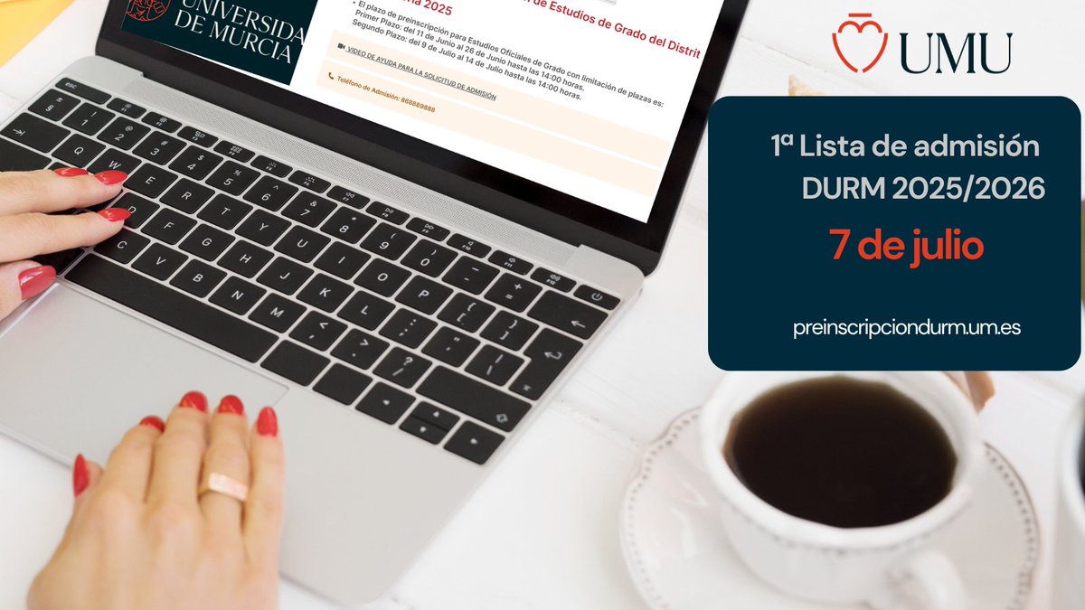 ❗¡Atención! Hoy, lunes, 7 de julio, se publica la primera lista de admisión en grados de la Universidad de Murcia.  

📱💻 Revisa tu estado en la aplicación o en la página web y sigue las instrucciones que se indiquen. 

¡No te olvides de consultar tu móvil!