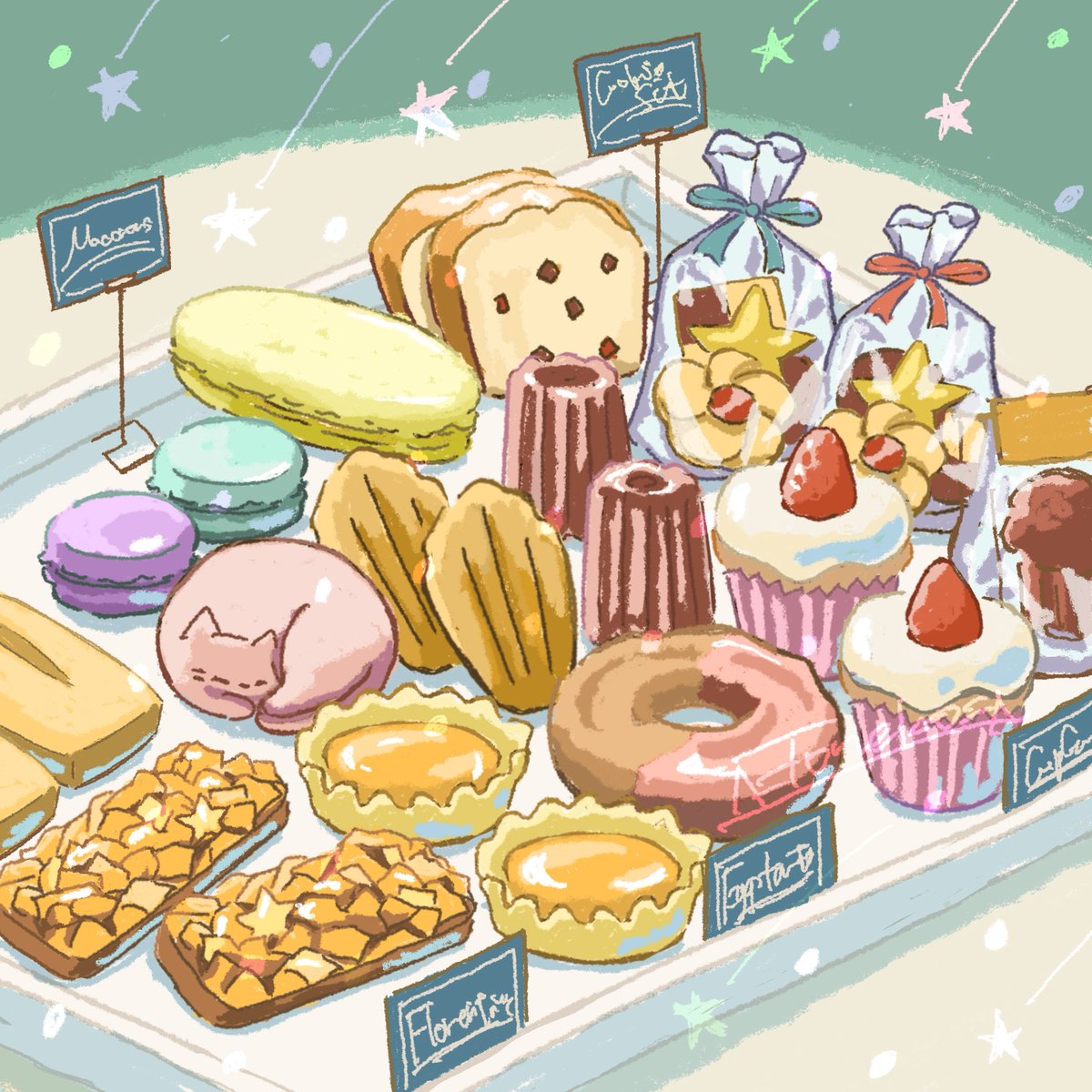 星降るヤキガシーズ。

#星に願いを #イラスト #illustraion #食べ物イラスト #adobefresco