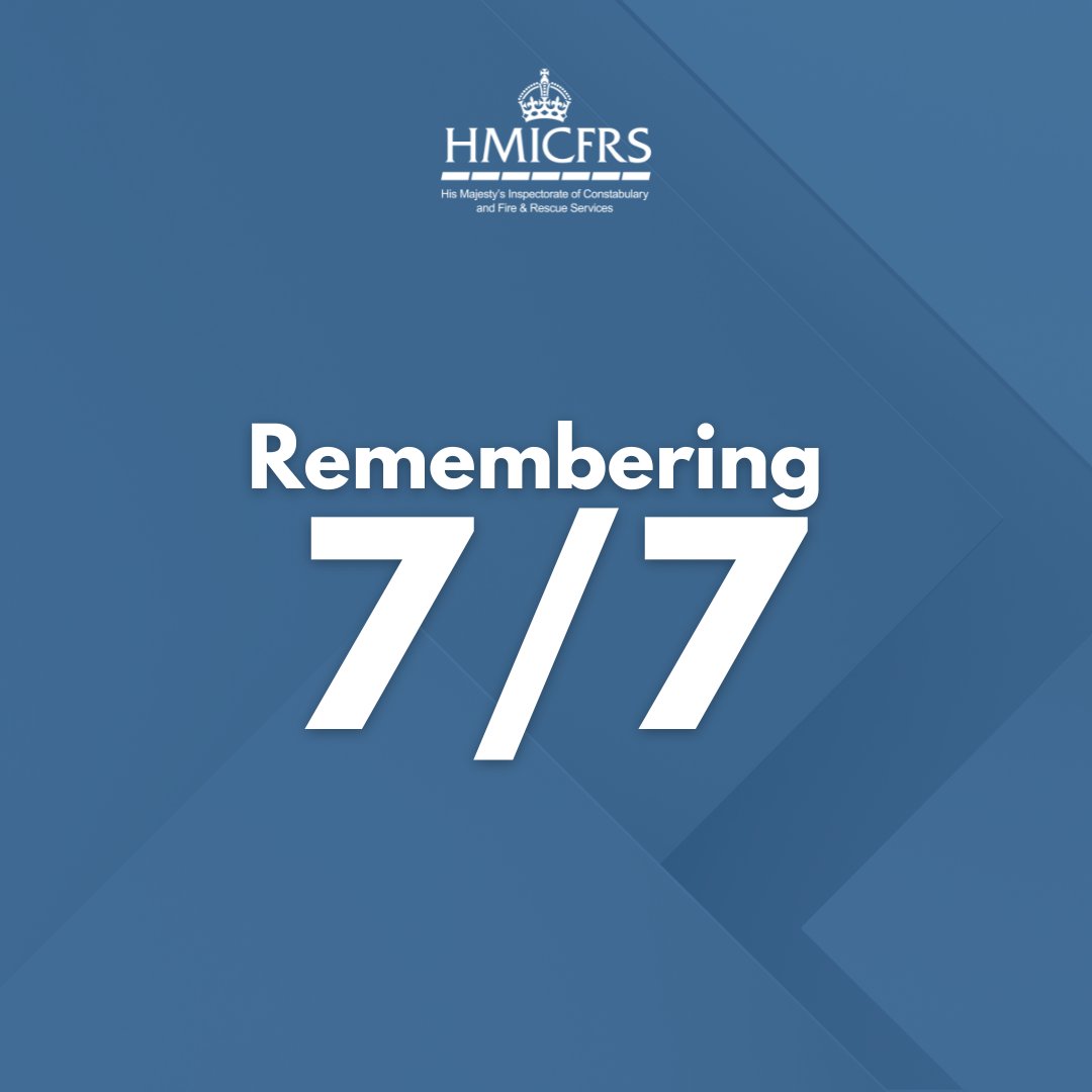 HMICFRS's tweet image. Today marks 20 years since the London 7/7 bombings.
We remember the 52 people who lost their lives, and the people who were injured or affected by the events of that day.
We also honour the emergency services' exceptional bravery in such difficult circumstances.