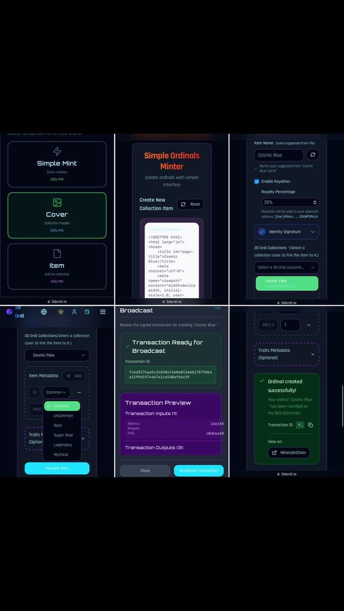 KURO’ (@photokuro_) on Twitter photo The collection creation function has been added to the 3dordi.io wallet by <a href="/BitcoinCashCOL/">J1 Pelaez | BSV COL</a>
❶Create Cover
☑︎collection header( image/video/audio/text/HTML…)
☑︎Description
☑︎Royalty(~20%)
❷Add an item
☑︎Royalty
☑︎Rarity
☑︎Number
☑︎Traits The collection creation function has been added to the 3dordi.io wallet by <a href="/BitcoinCashCOL/">J1 Pelaez | BSV COL</a>
❶Create Cover
☑︎collection header( image/video/audio/text/HTML…)
☑︎Description
☑︎Royalty(~20%)
❷Add an item
☑︎Royalty
☑︎Rarity
☑︎Number
☑︎Traits