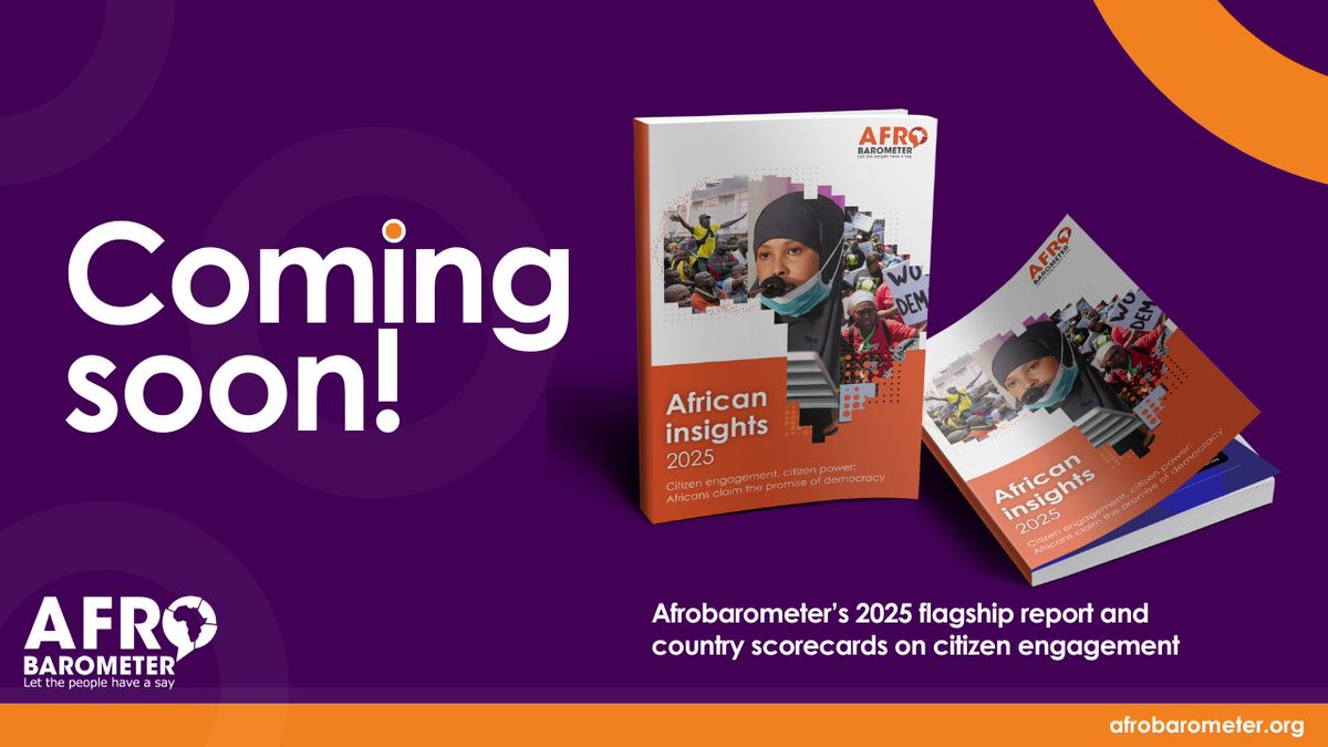 How do Africans engage in democracy? Who votes, protests, or speaks up? 

The #AfricanInsights2025, the second in @Afrobarometer’s annual flagship series, explores 10 ways Africans make their voices heard. 

Register to join the virtual launch here: bit.ly/44D7YGQ