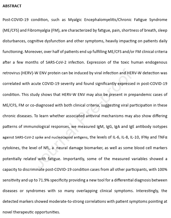 Blood parameters differentiate post COVID-19 condition from Myalgic Encephalomyelitis/Chronic Fatigue Syndrome and Fibromyalgia 

Free fulltext:
sciencedirect.com/science/articl…

#LongCovid #MEcfs
