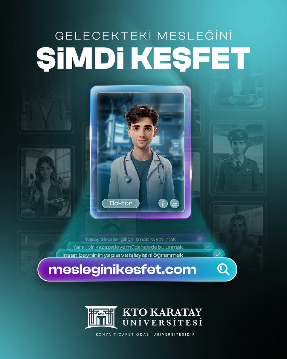 ❝Mesleki Yönelim Testi❞ ile gelecekteki mesleğini şimdi keşfetmeye hazır mısın?

Sana uygun olan mesleği keşfetmen için yapman gereken tek şey mesleginikesfet.com ‘u ziyaret etmek.🤩

#KTOKaratayÜniversitesi #MesleğiniKeşfet