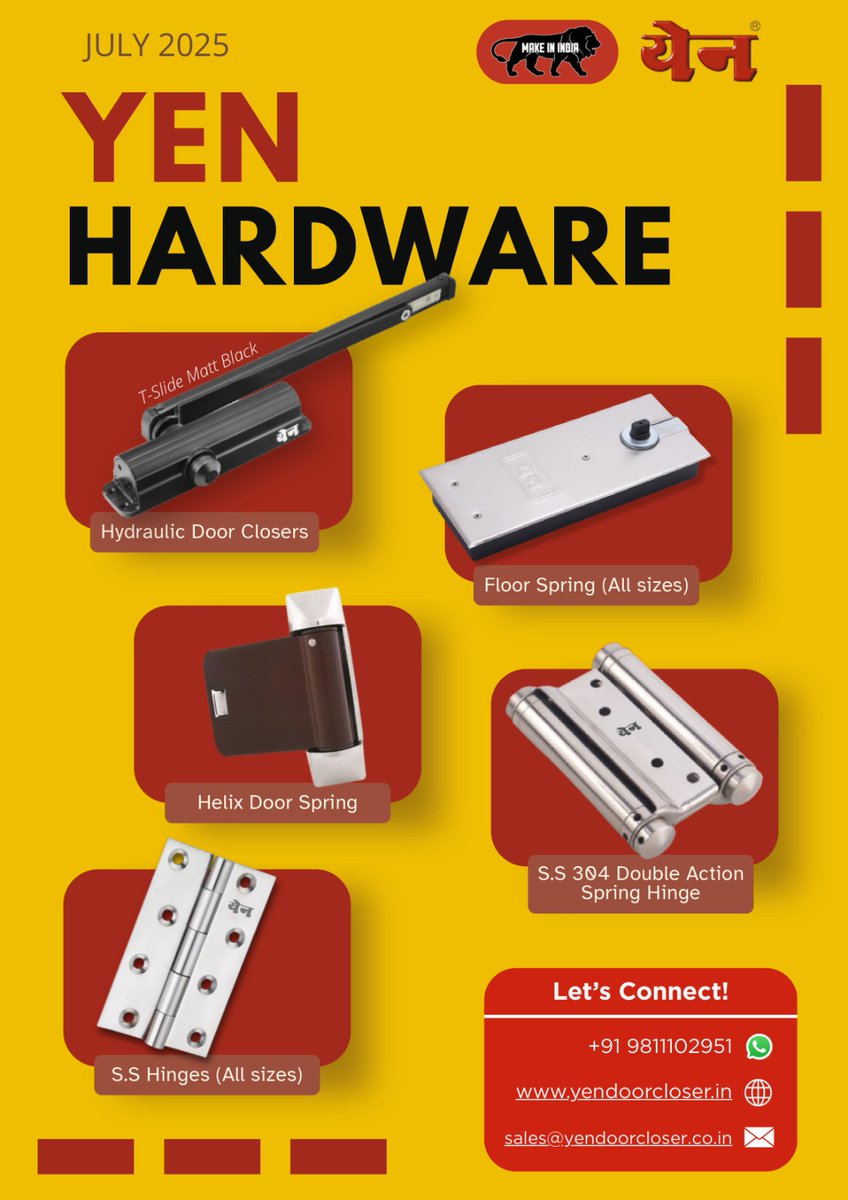 ihsndigital's tweet photo. Add precision, power, performance with "𝐘𝐄𝐍" Hardware Products that holds it all together.
.
.
#Yen #Delhi #SNIndustries #TSlideDoorCloser #DoorCloserDesign #SmartHomeStyle #SilentCloser #DoorUpgrade #ArchitecturalHardware #Hinges #SmoothShut #DoorSpring #ihsn #digital #delhi https://t.co/AVIWxflGXB